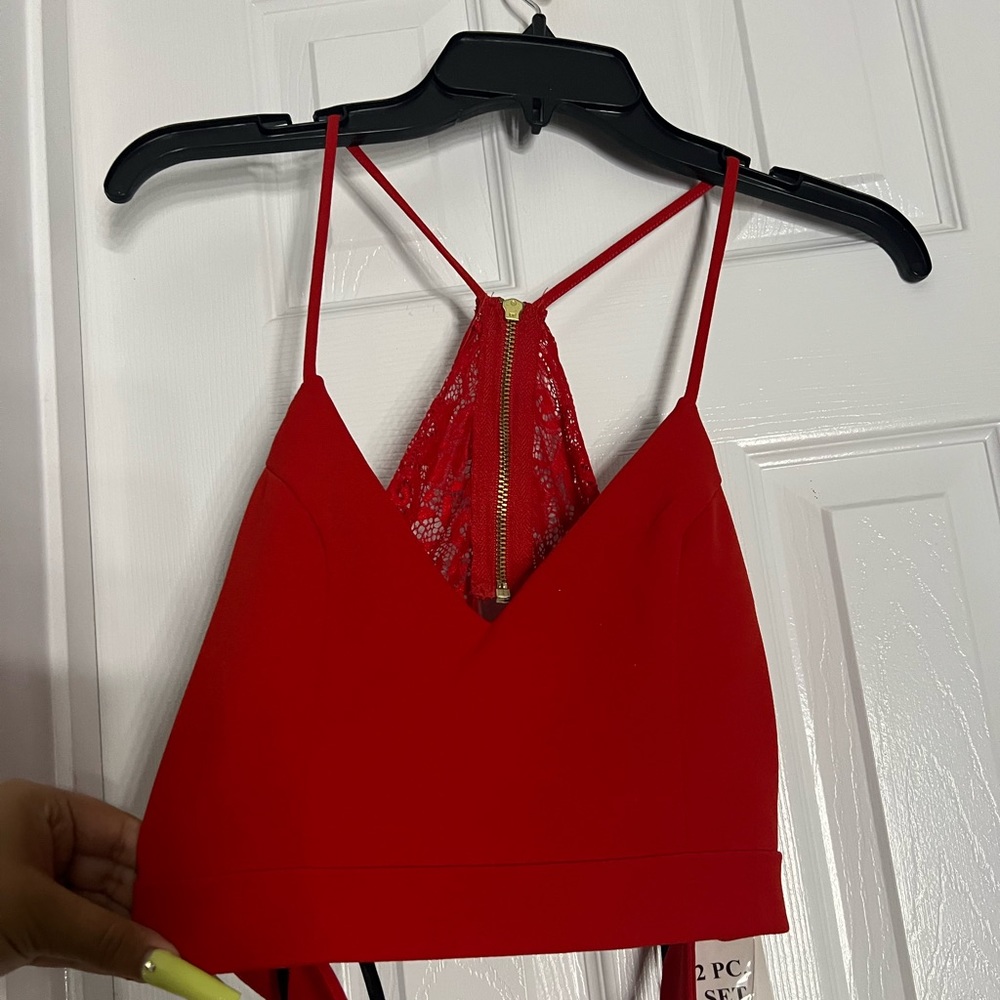 Red 2 piece formal long dress
